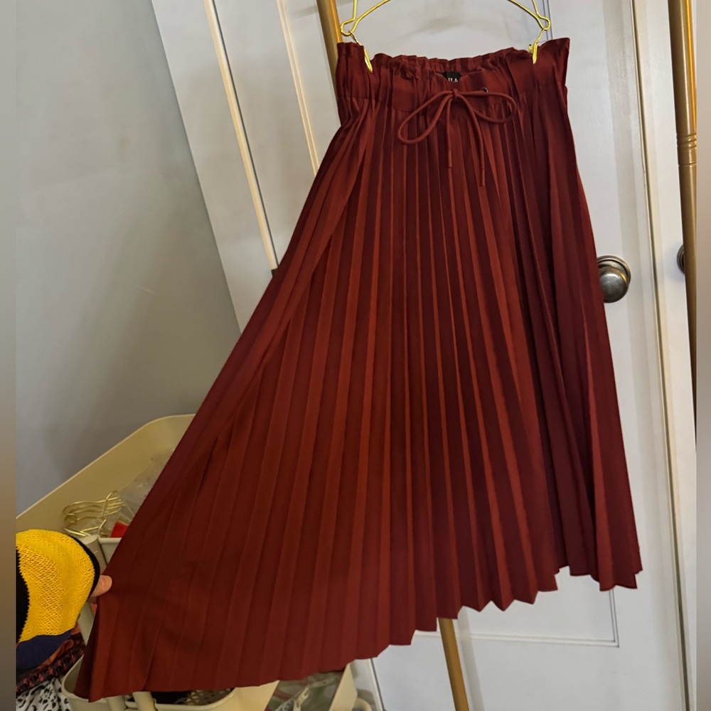Athleta Pleated Midi Skirt in Deep Wine Red